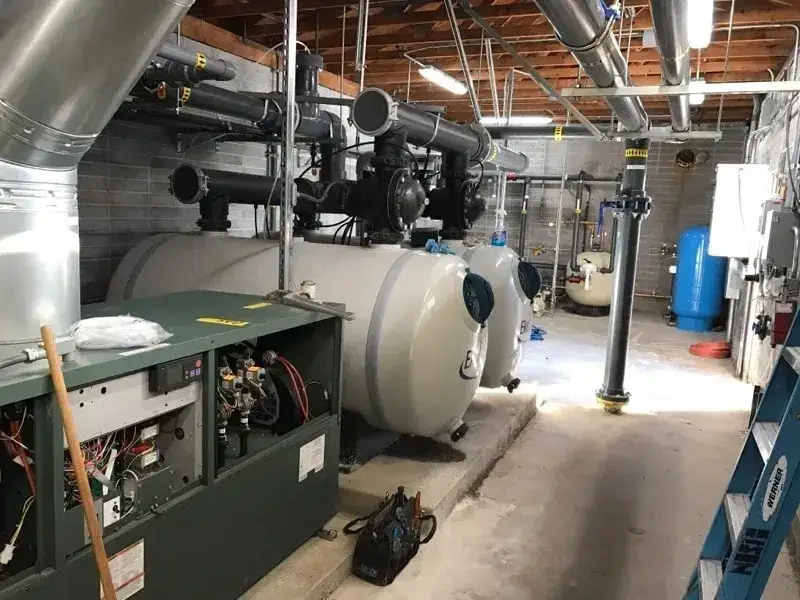 Commercial boiler room piping installed by S&S Mechanical