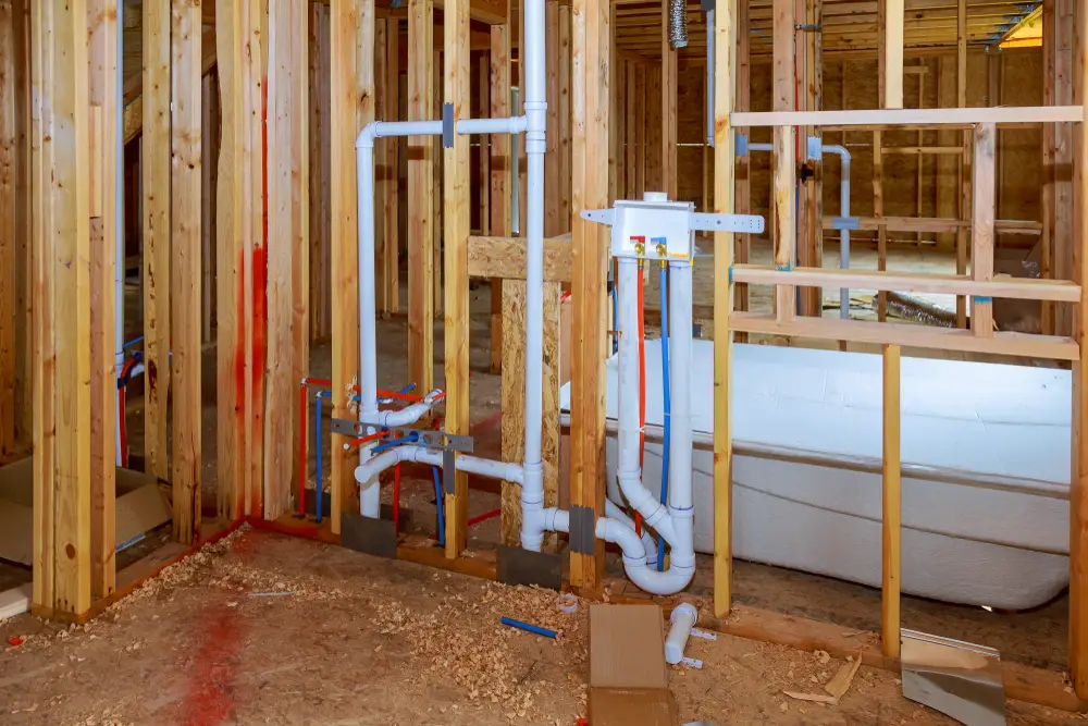 Rough-in plumbing in a home under construction
