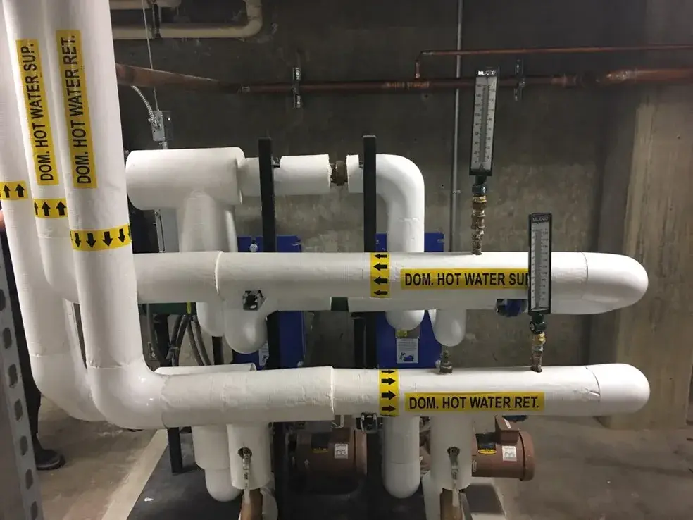 Labeled domestic hot water supply piping