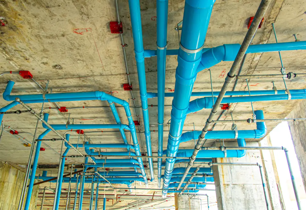New residential water supply lines run through ceiling joists