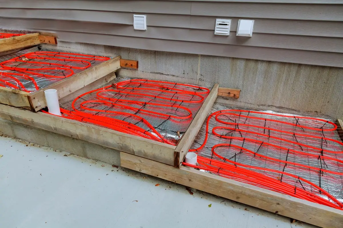 Heated walkway tubing installed in a form